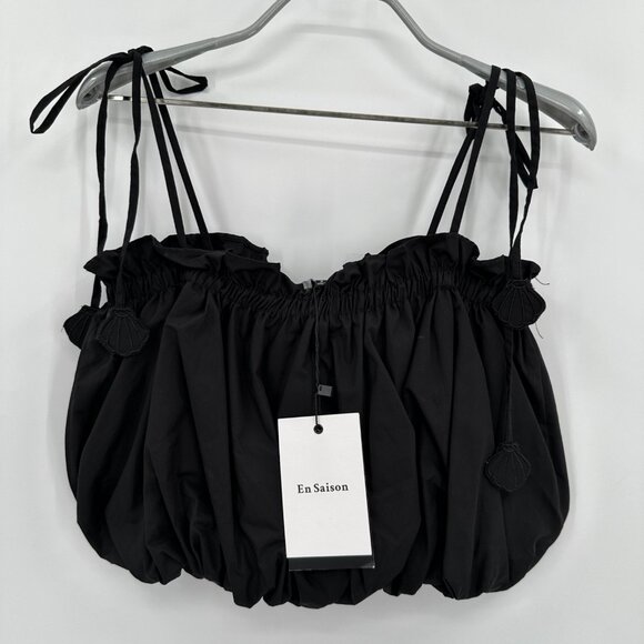 En Saison Tops - En Saison Black Nicollete Top size S Small Bubble Crop Top Seashell Tie Straps